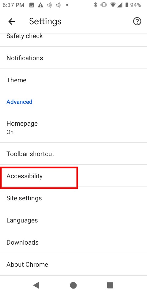tap more on Chrome mobile tab accessibility