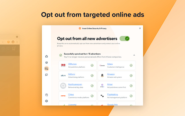 The Avast dashboard showing advertisers you can block online