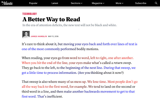 The BeeLine reader highlighting words as a reader reads