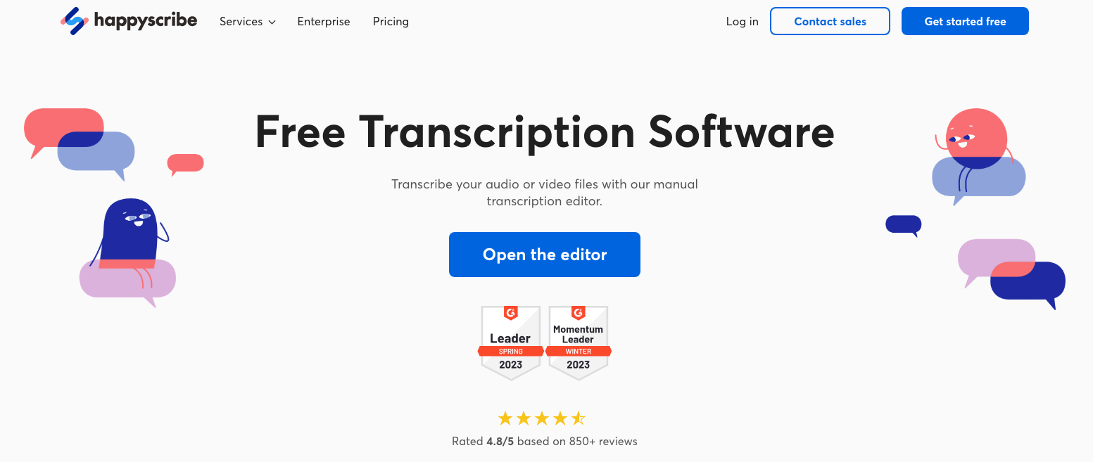 The Happy Scribe free transcription page
