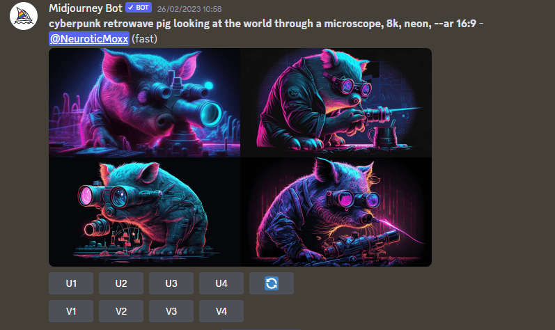 The Midjourney Bot in use on Discord