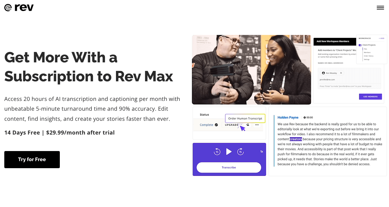 The Rev Max landing page
