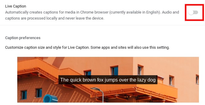 tick live captions to turn it off