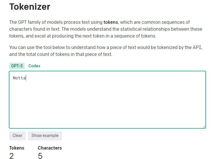 tokenizerにnottaと入力