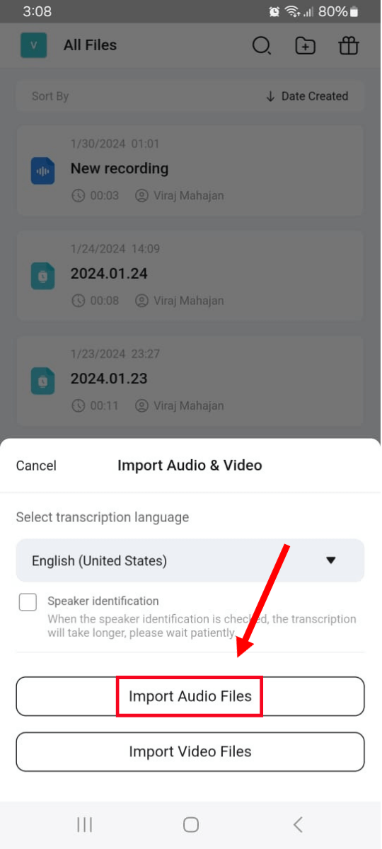 Choose Import Files and select Import Audio Files