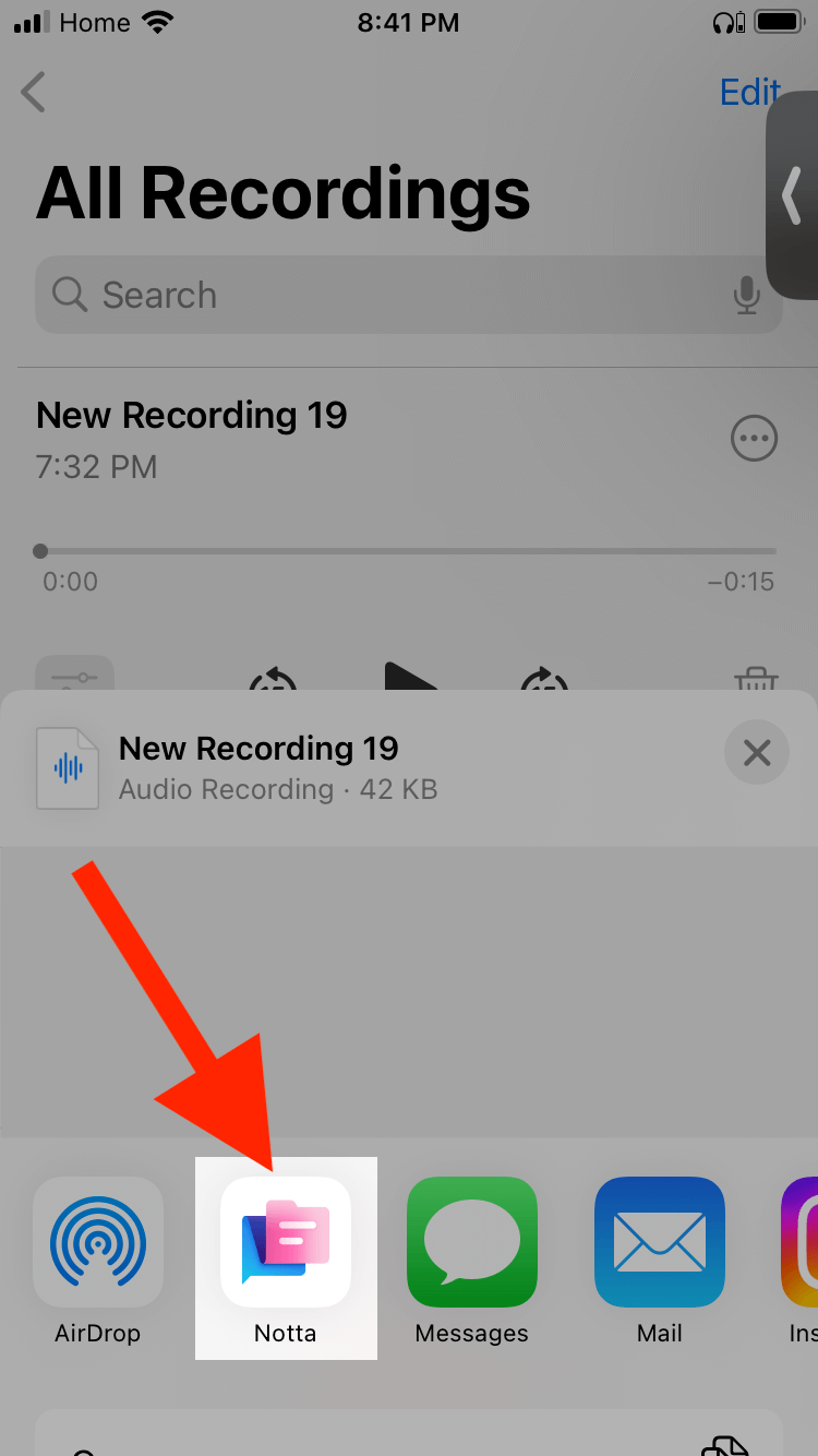 transcribe voice memos on iphone using the Notta app share to notta
