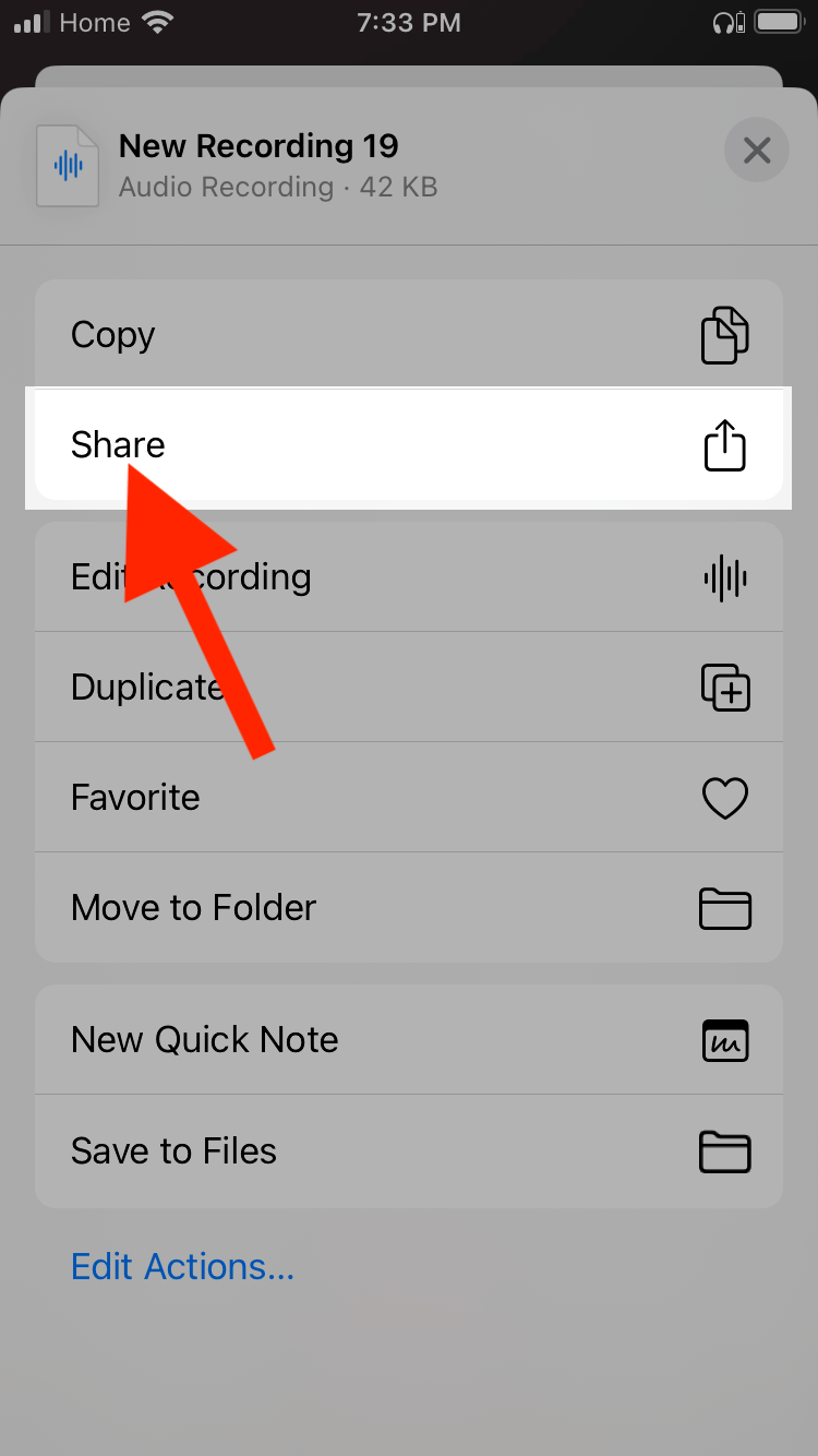 transcribe voice memos on iphone using the notta app tap share button