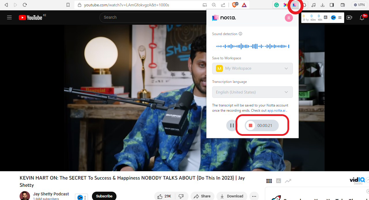 transcribe your podcast notta extension audio recording