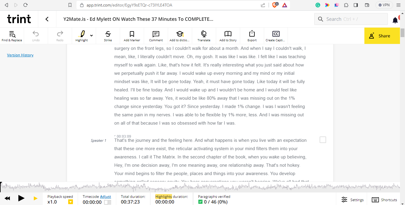 transcribe your podcast Trint buit in editor