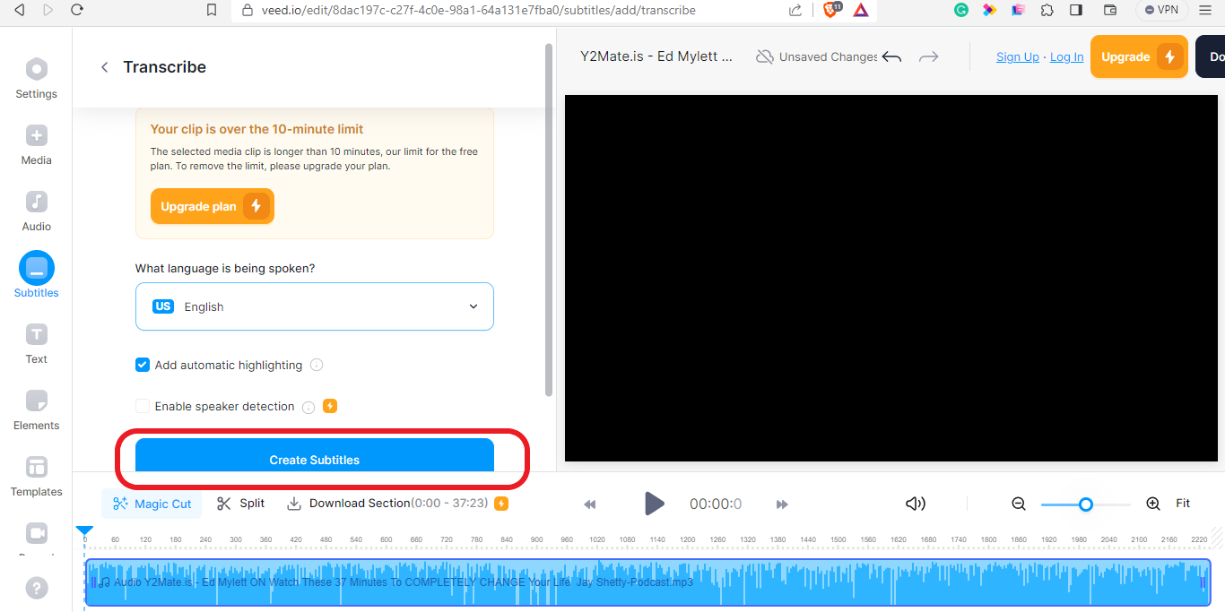 transcribe your podcast Veed create subtitle