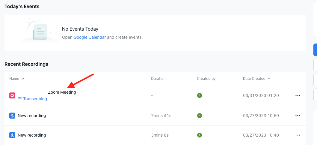 transcribe Zoom meeting with Notta live transcription on Notta dashboard