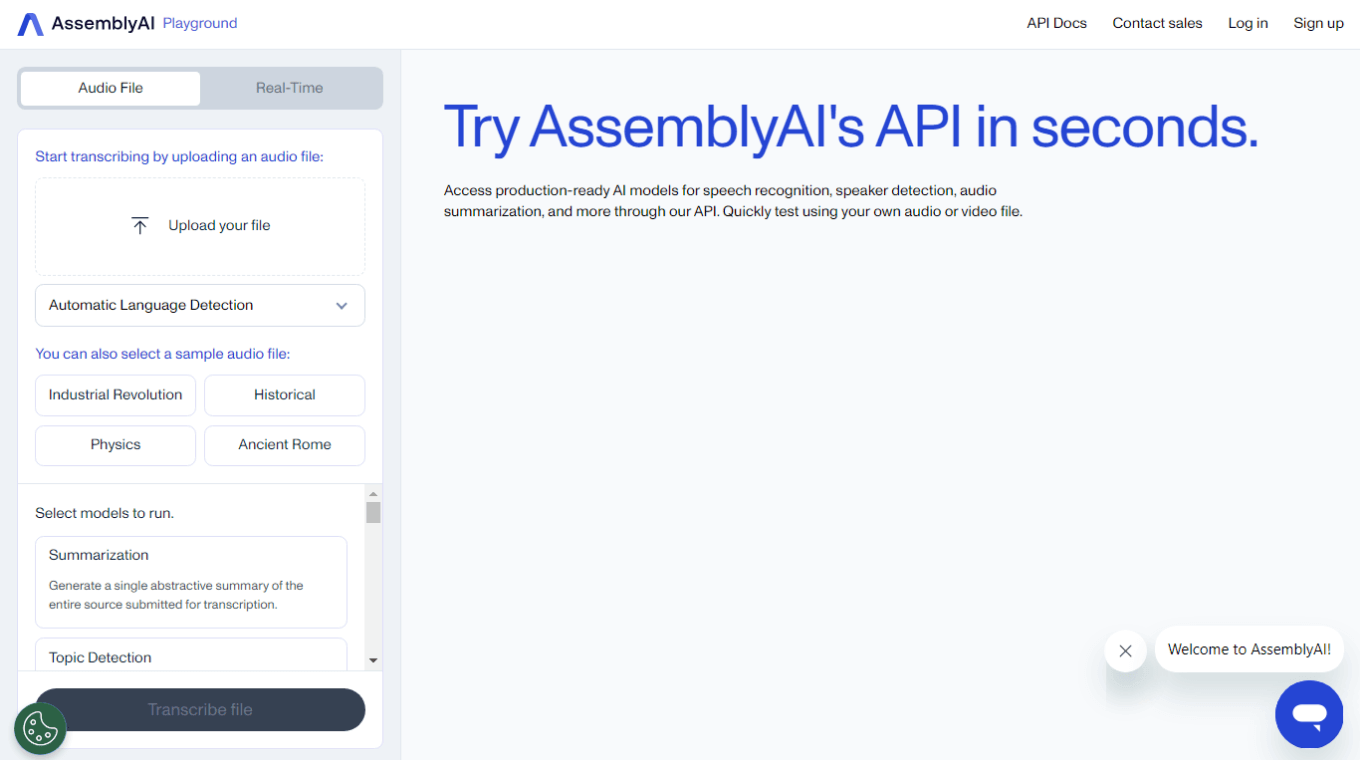 AssemblyAI Playground for audio summary