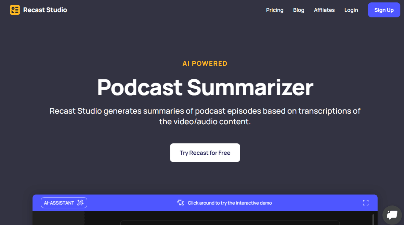 Recast Studio for podcast summaries