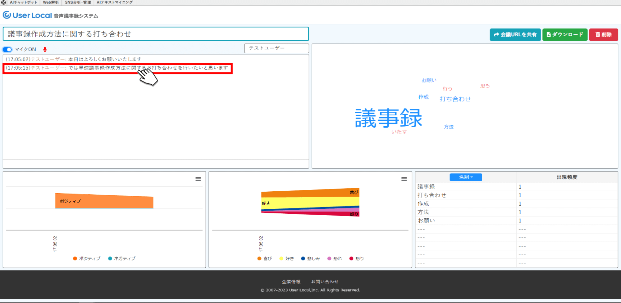 文字起こし結果表示・編集