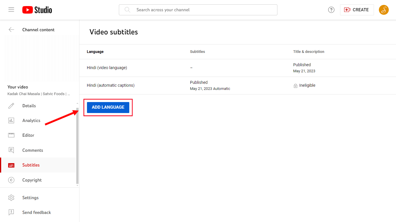 Choose Subtitles and then select Add Language