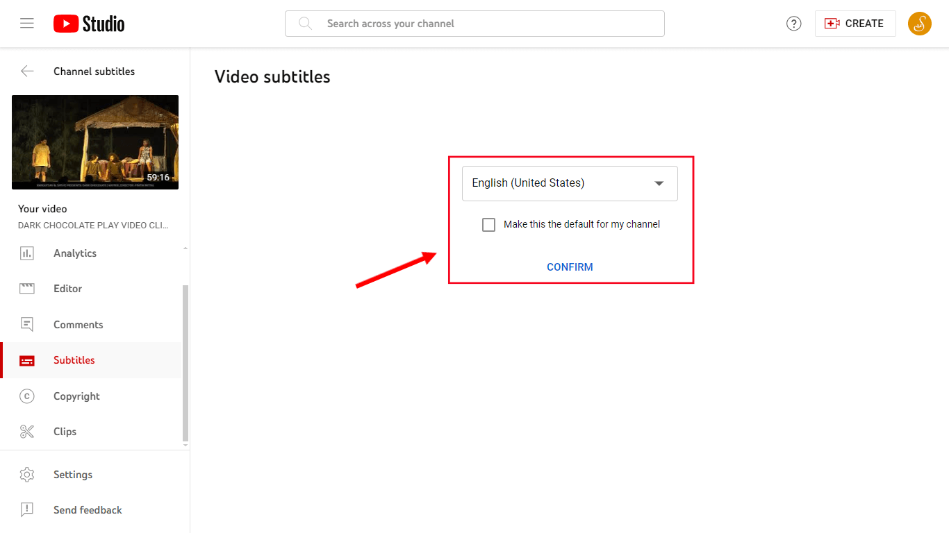 Select video subtitle language and click Confirm