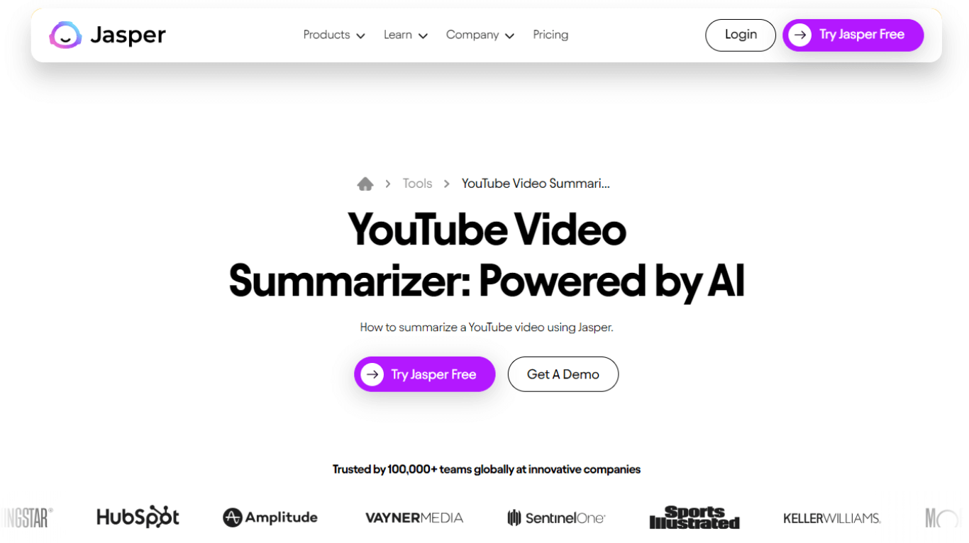 Riepilogatore di video YouTube Jasper AI