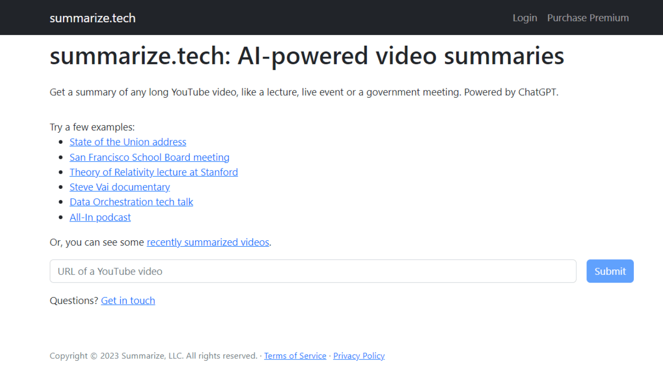Summarize.tech video summarizer