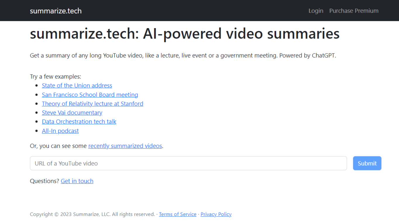 Riassuntore video di Summarize.tech