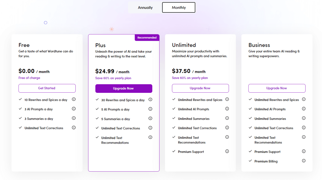 Wordtune plans and pricing
