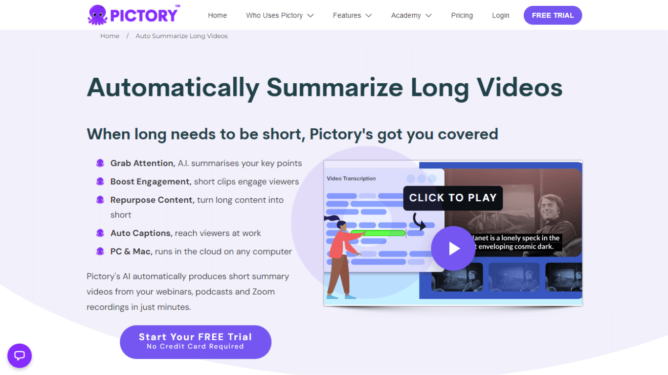 Pictory auto summarizer for long videos