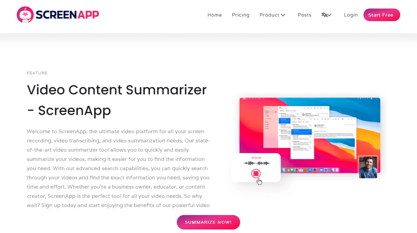 Strumento di riepilogo video ScreenApp