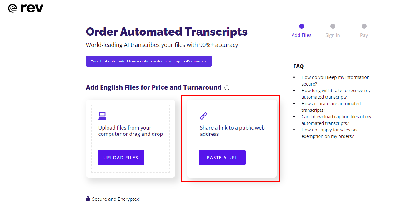 Visit Rev to begin an automated transcription