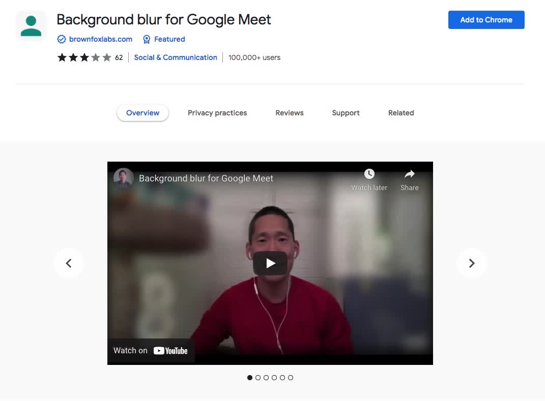 Background blur for Google Meet