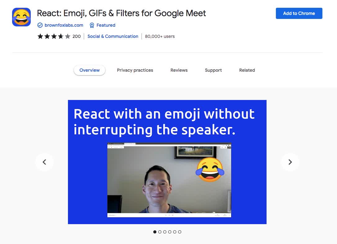React: Emoji, GIFs & FIlters for Google Meet