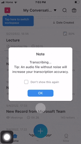 tap on the name of your recording