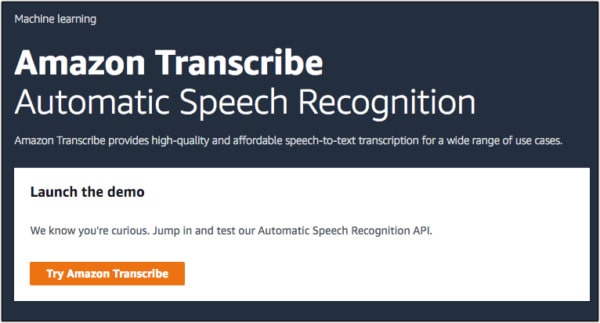 voice recognition software amazon transcribe