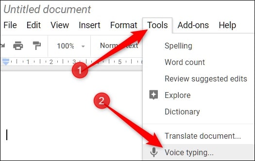 voice recognition software google docs voice typing