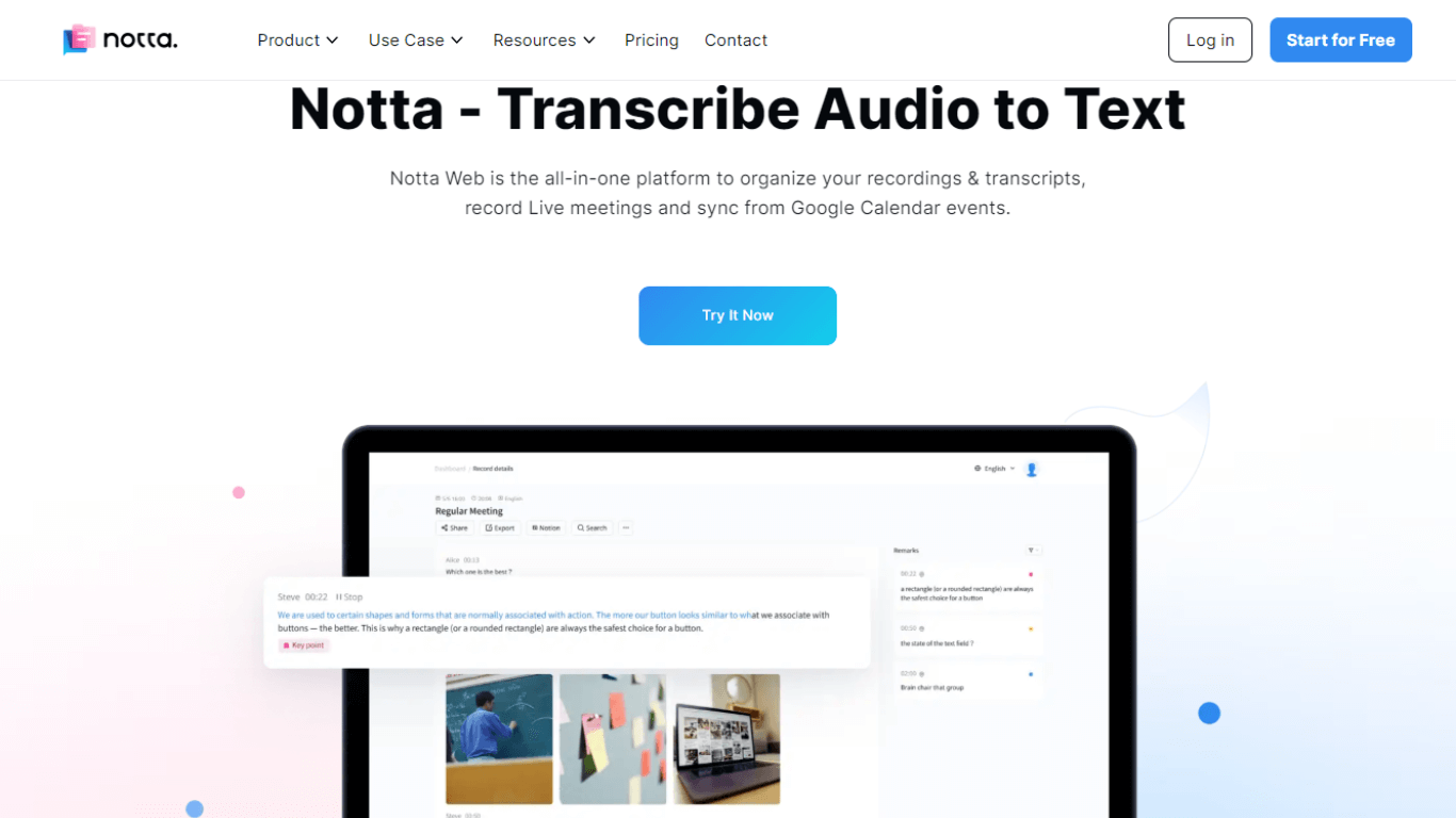 Notta Web App for voice transcription and translation