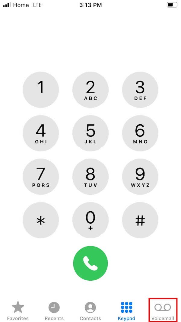 Tap 'Voicemail' on the toolbar