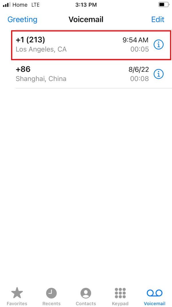 Select the voicemail you wish