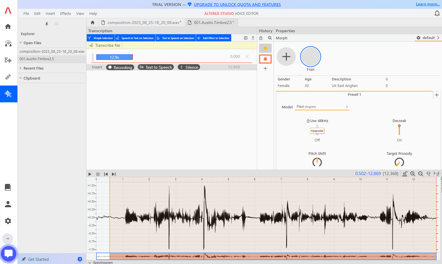 Web based waveform editor using AI voices