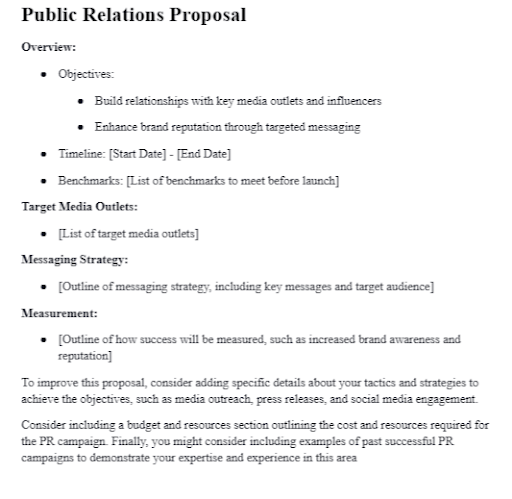 public relations proposal