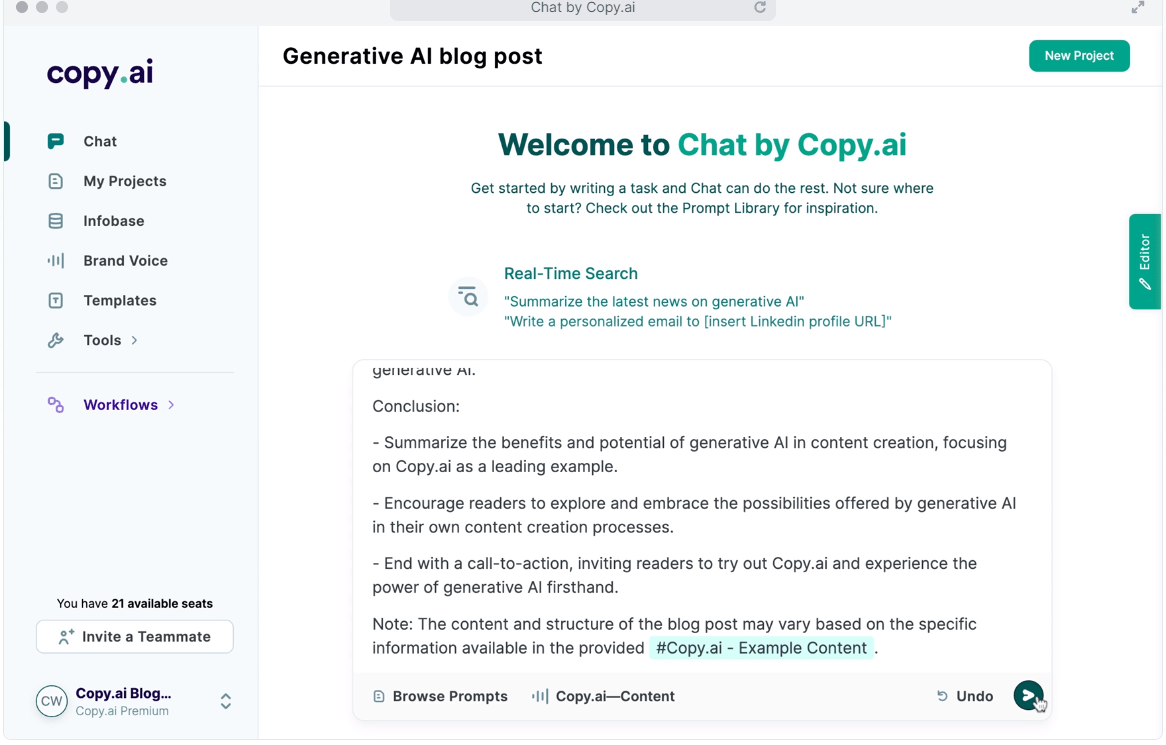 Write all kinds of content in your brand’s voice with Copy.AI