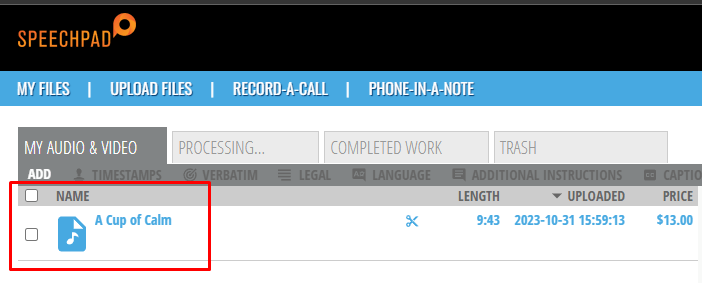 Your audio from the phone call is displayed in your ‘Untranscribed files