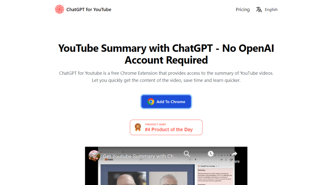 ChatGPT for YouTube with no OpenAI account