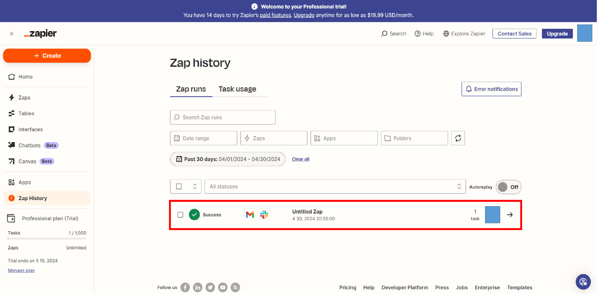 Zap History
