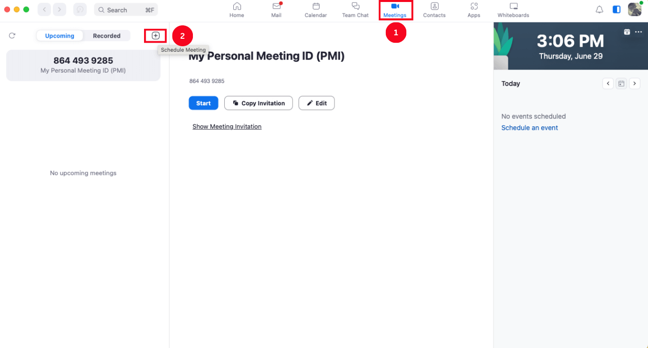 select meeting and click plus icon