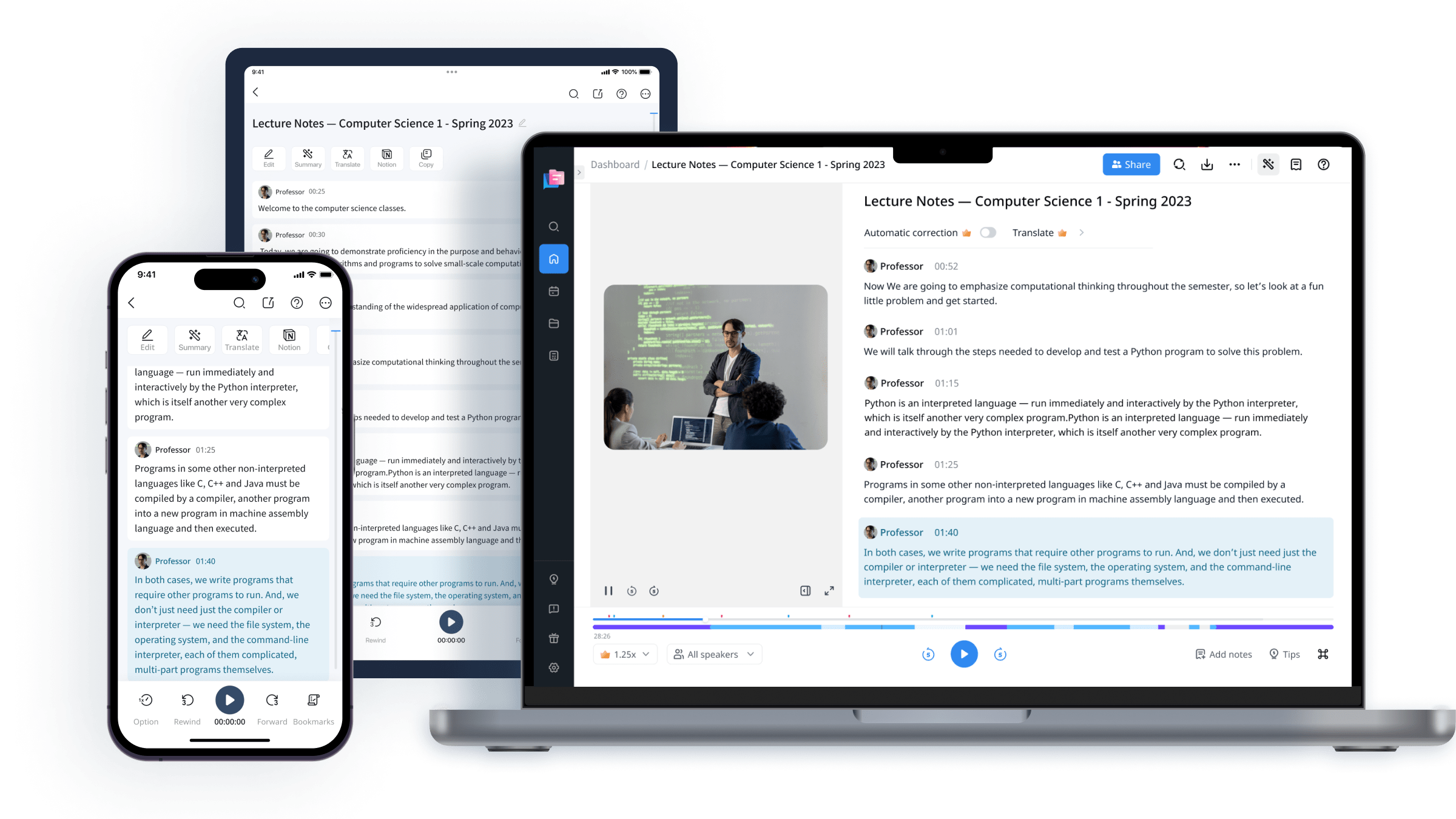 Notta can sync transcription across device-desktop, mobile, iPad, and more.